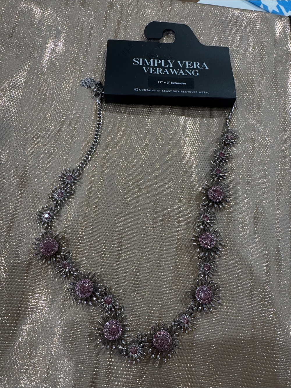 Simply Vera Vera Wang Silver Necklace with Pink Crystal Sunbursts